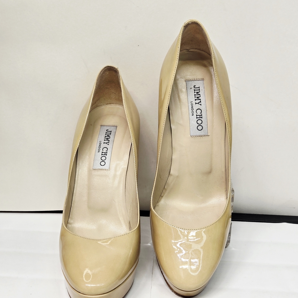 Jimmy Choo Cream Patent Leather Platform Pumps